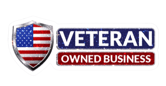 A veteran owned business logo with an american flag on it.